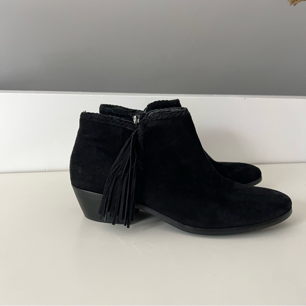 Sam Edelman Paige  Black Suede Leather Fringe Boots size 8